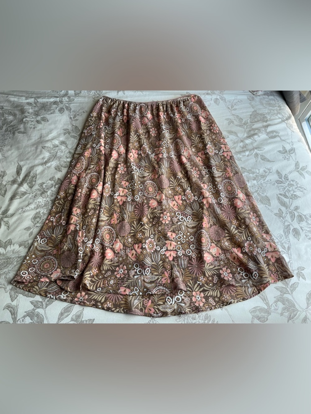 Vintage Taupe Pink Floral Pull On Slip Skirt 14/16 Fairycore Ethereal Dainty Y2K